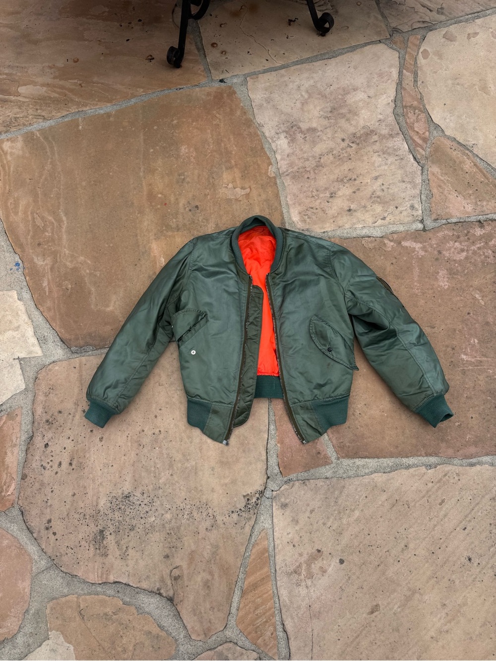 Vintage Reversible MA-1 Flight Bomber Jacket Orange Green Military Style M